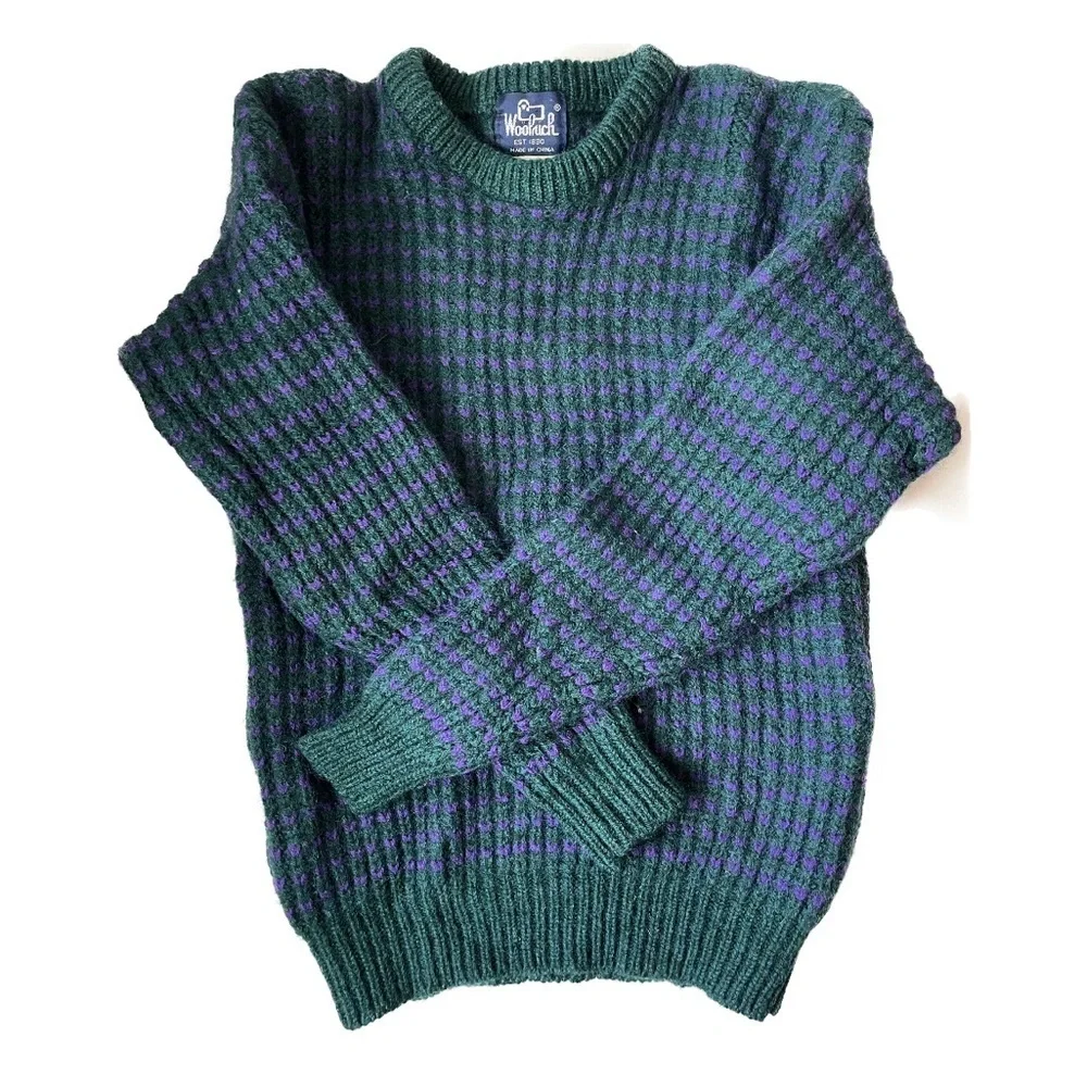 Vtg Woolrich Sweater Sz Medium 60s Knit Teal/Purple Wool